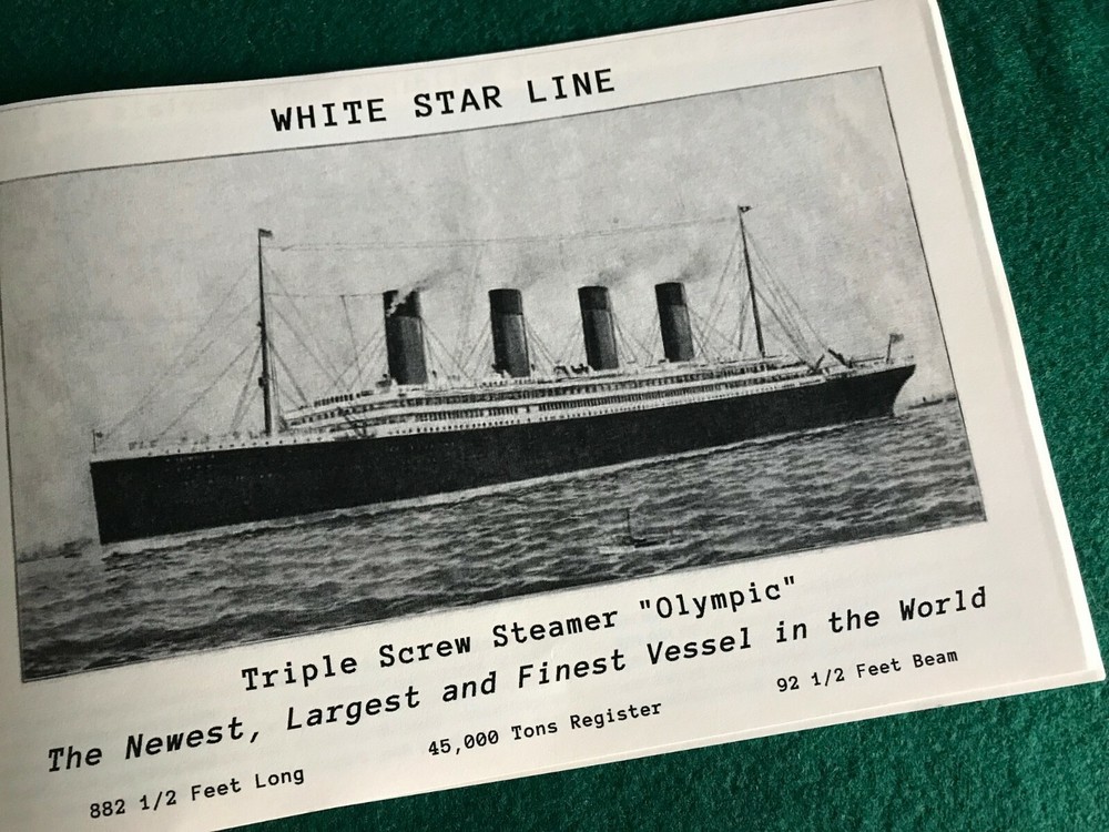 RMS OLYMPIC FIRST CLASS ACCOMMODATIONS BOOKLET 1911 REPLICA