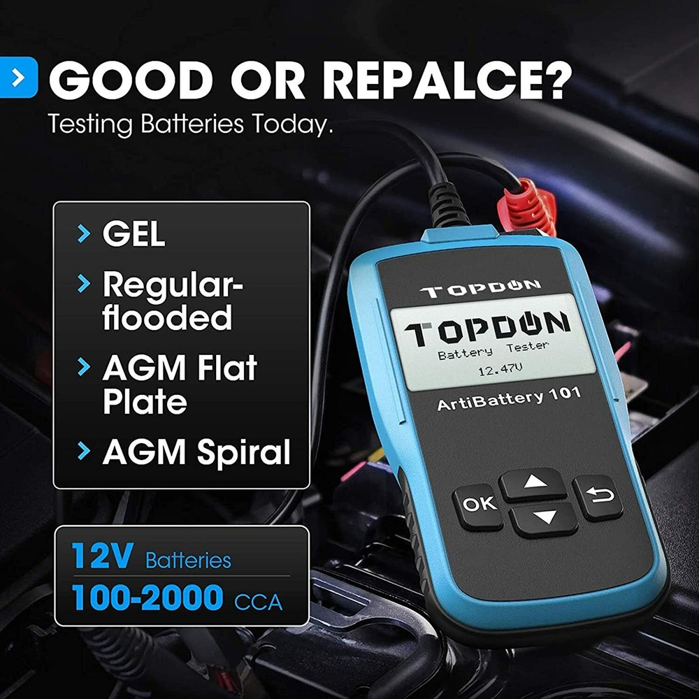 TOPDON AB101 Battery Tester 12V Load Charging System Analyzer 100-2000CCA