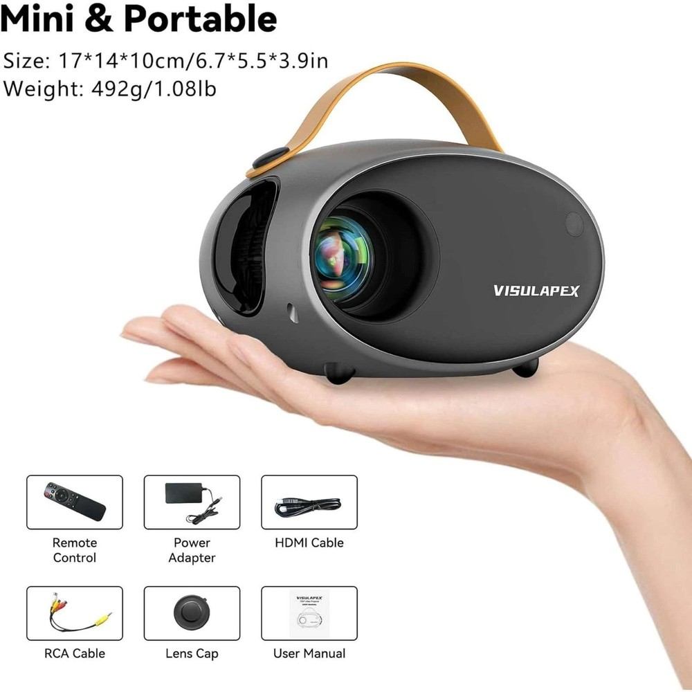 VISULAPEX V2 5G WiFi HD 1080P Portable Projector Bluetooth, Zoom Function