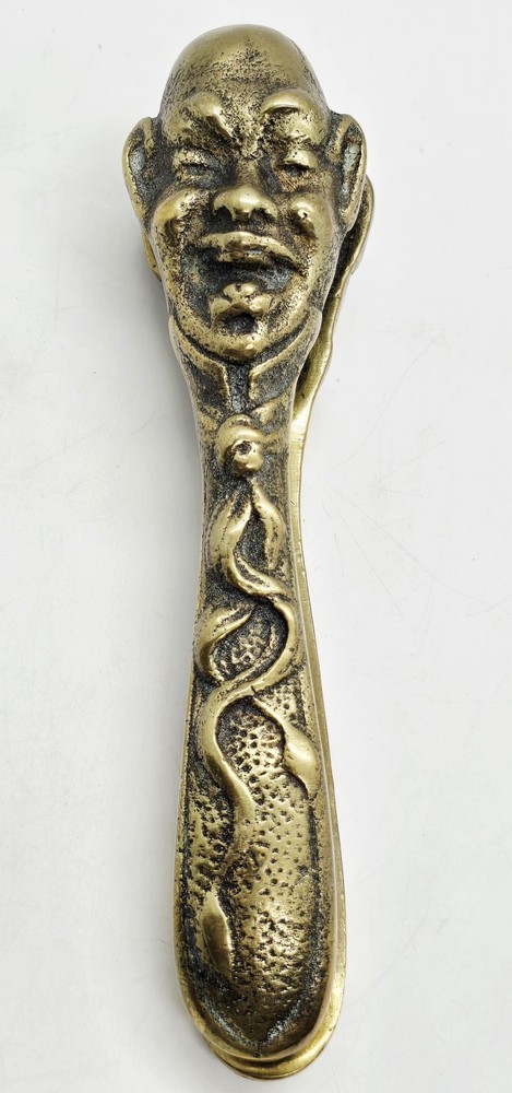 Antique Belgian Solid Brass Figural Nutcracker Tool Bald Man Face Clown Buddha