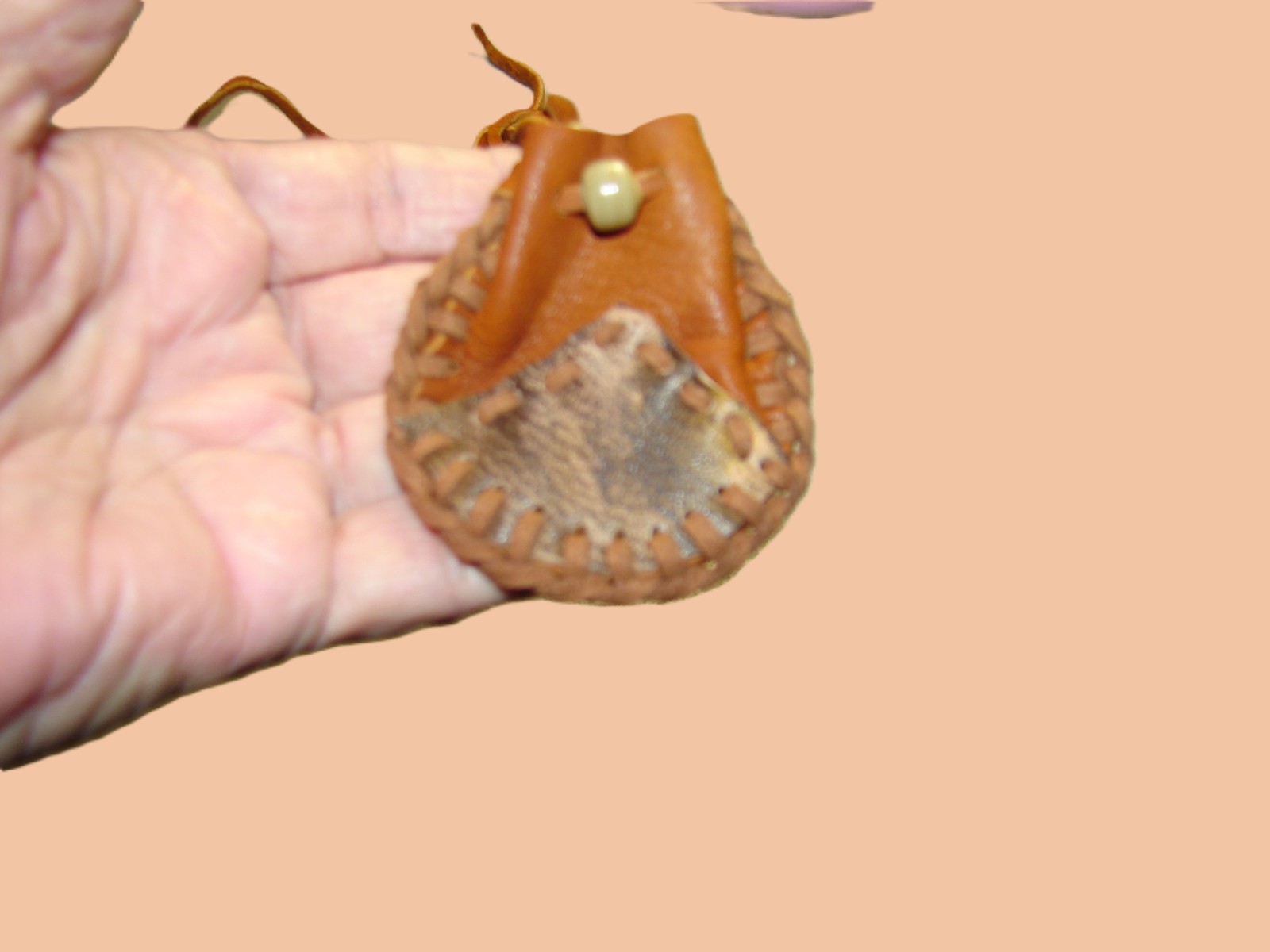 Native American Deerskin Leather Medicine Bag, Traditional Necklace Pouch, 2"