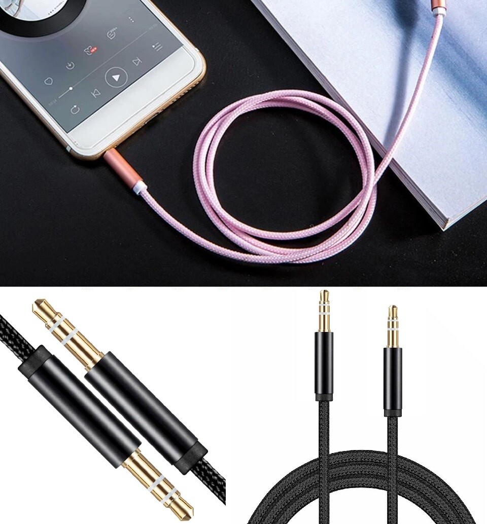 2x 3.5mm Braided Male to Male Stereo Audio AUX Cable Cord for PC iPod CAR iPhone