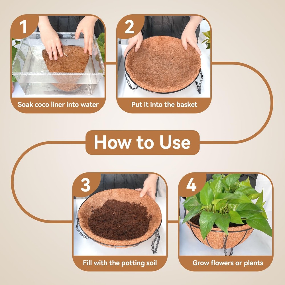 6 Pack 14 Inch Coco Liner for Hanging Baskets Replacement Round Coconut Liner...
