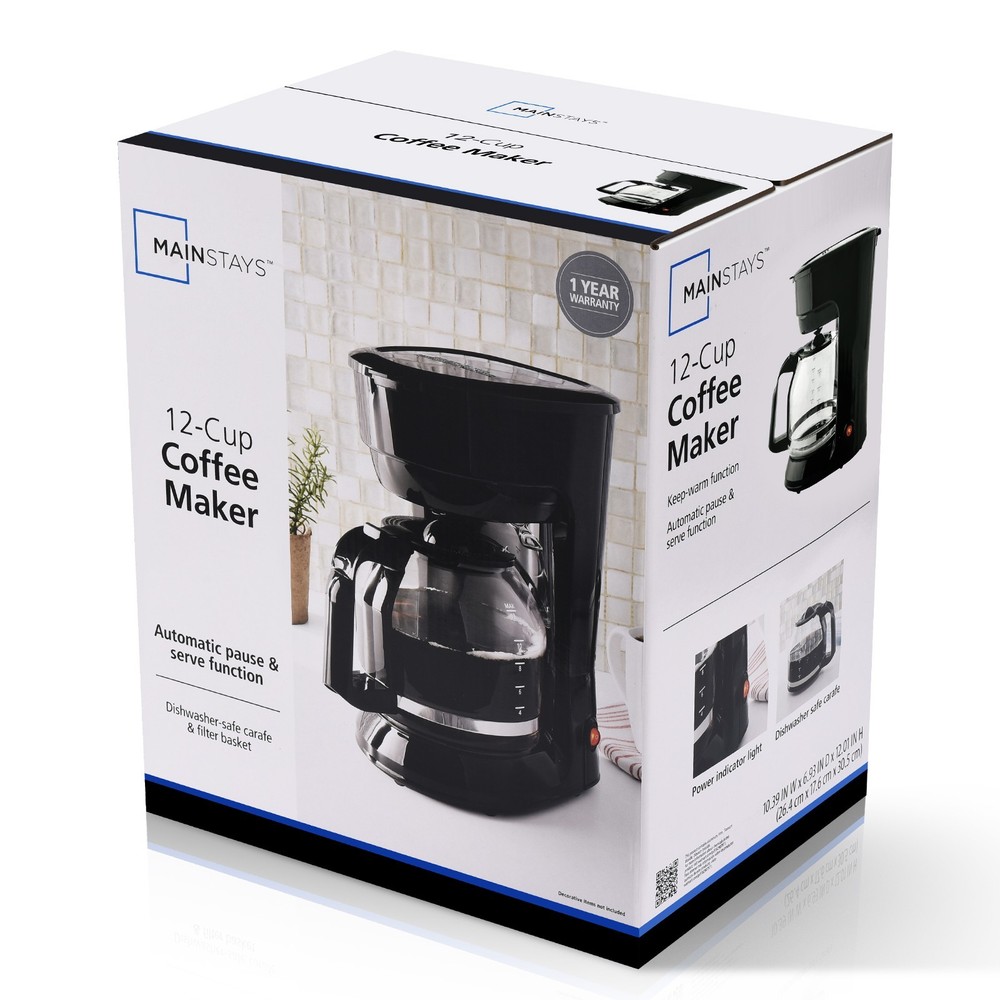 12 Cup Black Coffee Maker with Removable Filter Basket