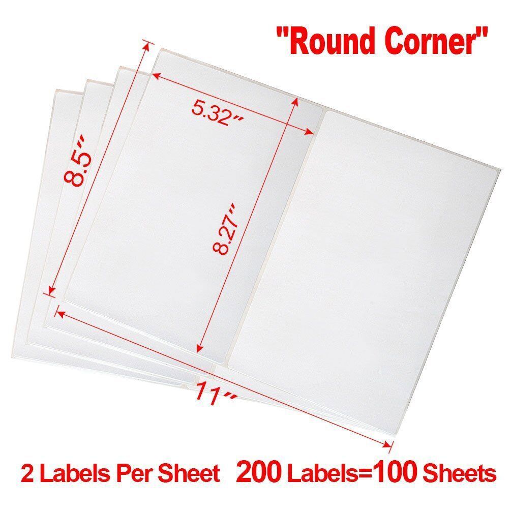 100-20000 Premium 8.5x5.5 Round Corner Shipping Labels Half Sheet Self Adhesive