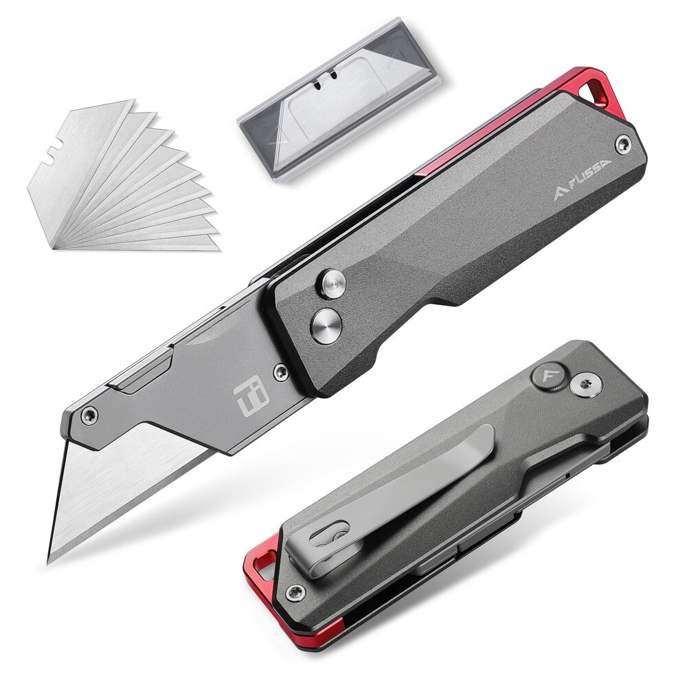 FLISSA Titanium Folding Utility Knife CNC Unibody Quick Change Blade Razor Knife