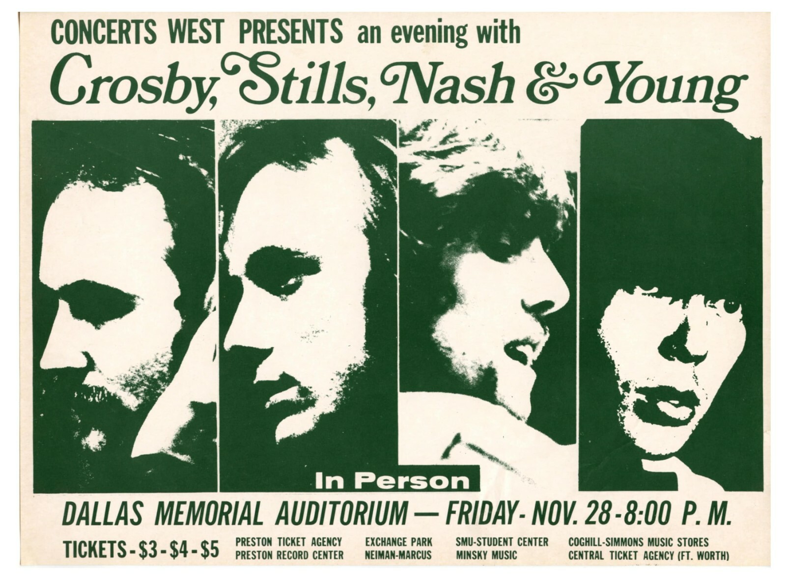 Crosby Stills Nash & Young Handbill 1969 Dallas Memorial Auditorium