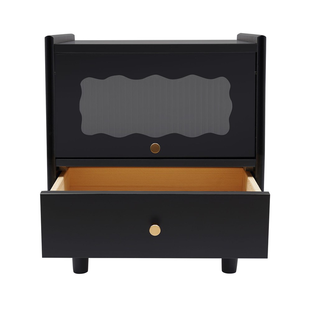 2 Drawers Black Color Solid Wood Nightstand Bedside Table End Table For Home
