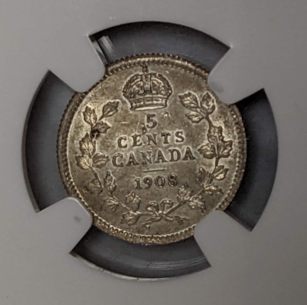 1908 Canada 5c Small 8 NGC AU 58