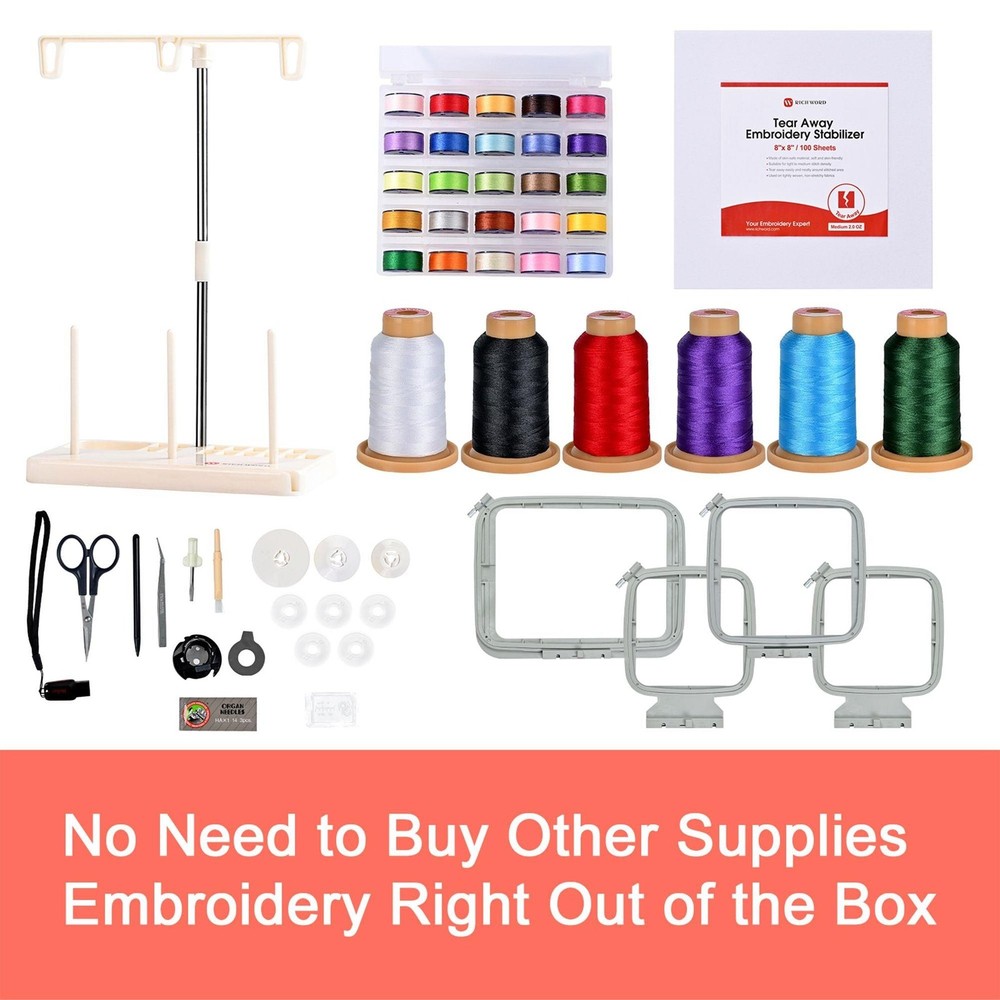 POOLIN EOC06 7.9in x 11in Embroidery Machine & 166 Thread Spool Bundle - Red