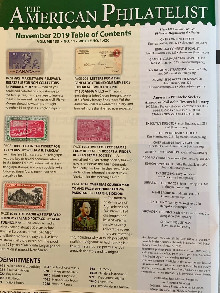 American Philatelist Magazine 2019, November