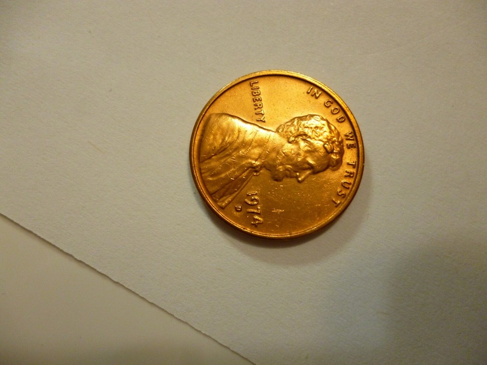 1974 d penny error large die chip