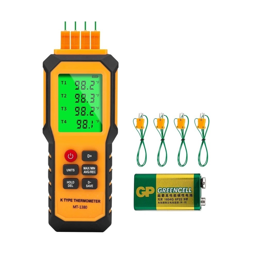 4-Channel K-Type Temperature Thermometer with LCD Backlight Measurement Range...