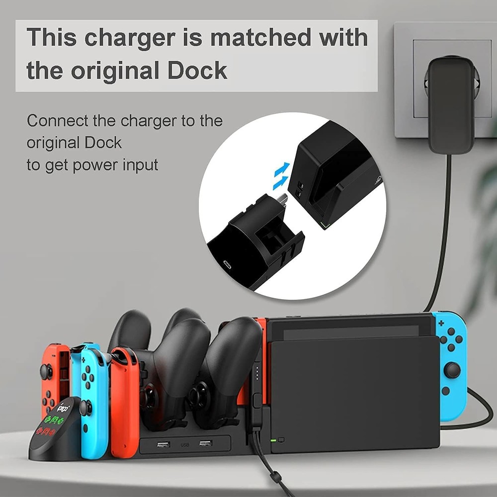 Safe & Compact Charging Dock for Switch Pro Controllers - 6-in-1 with Smart Chip