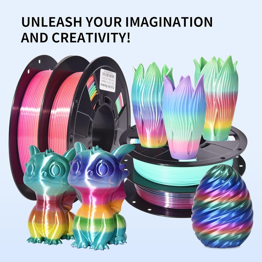 RAMBERY 3D Printer Filament Bundle Silk Shiny Rainbow PLA Filament, Multicolore