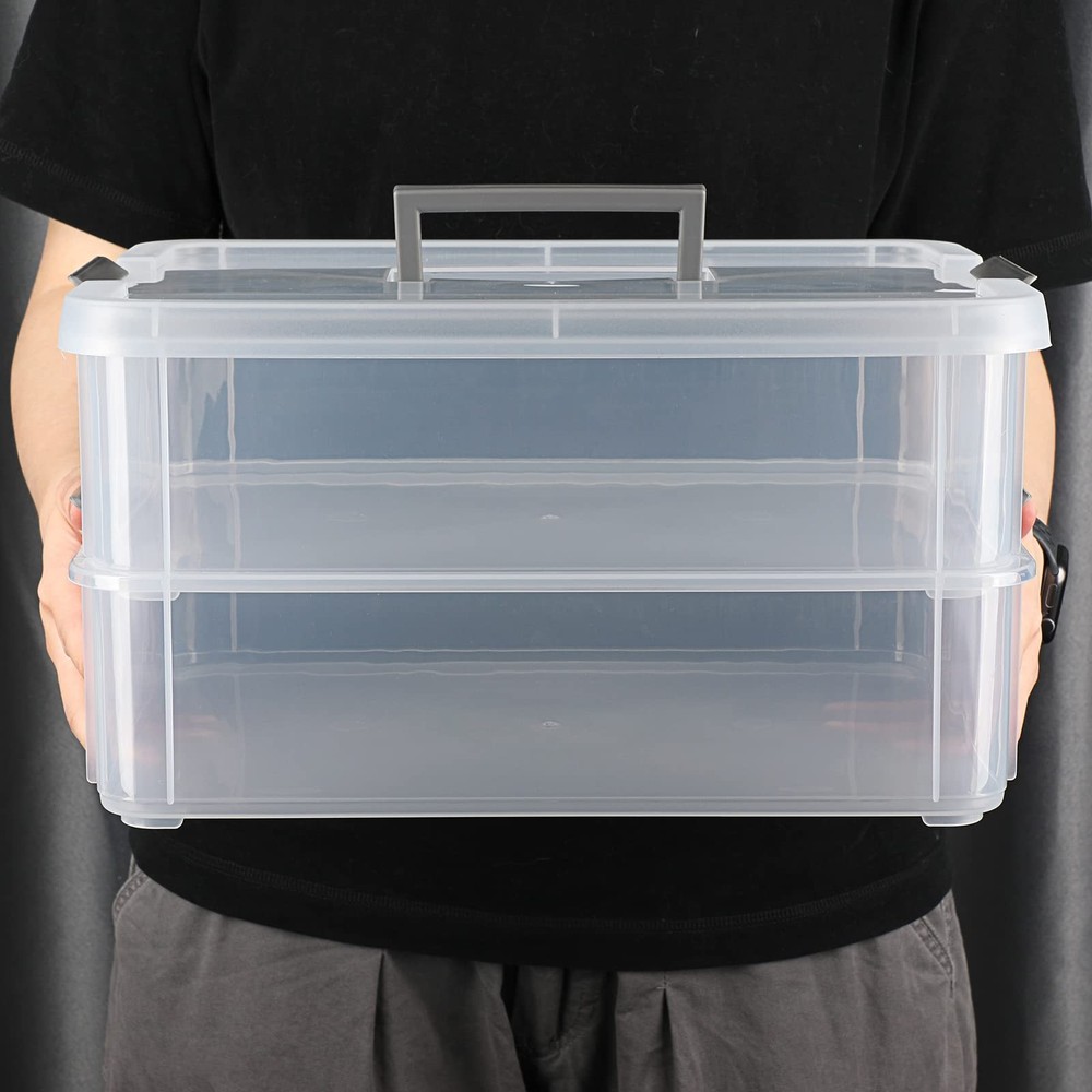 2 Layer Stack & Carry Box, Plastic Multipurpose Portable Storage Container Box H