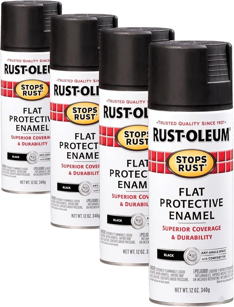 Rust Oleum 7776830 Stops Rust Spray Paint Flat Black 4pk