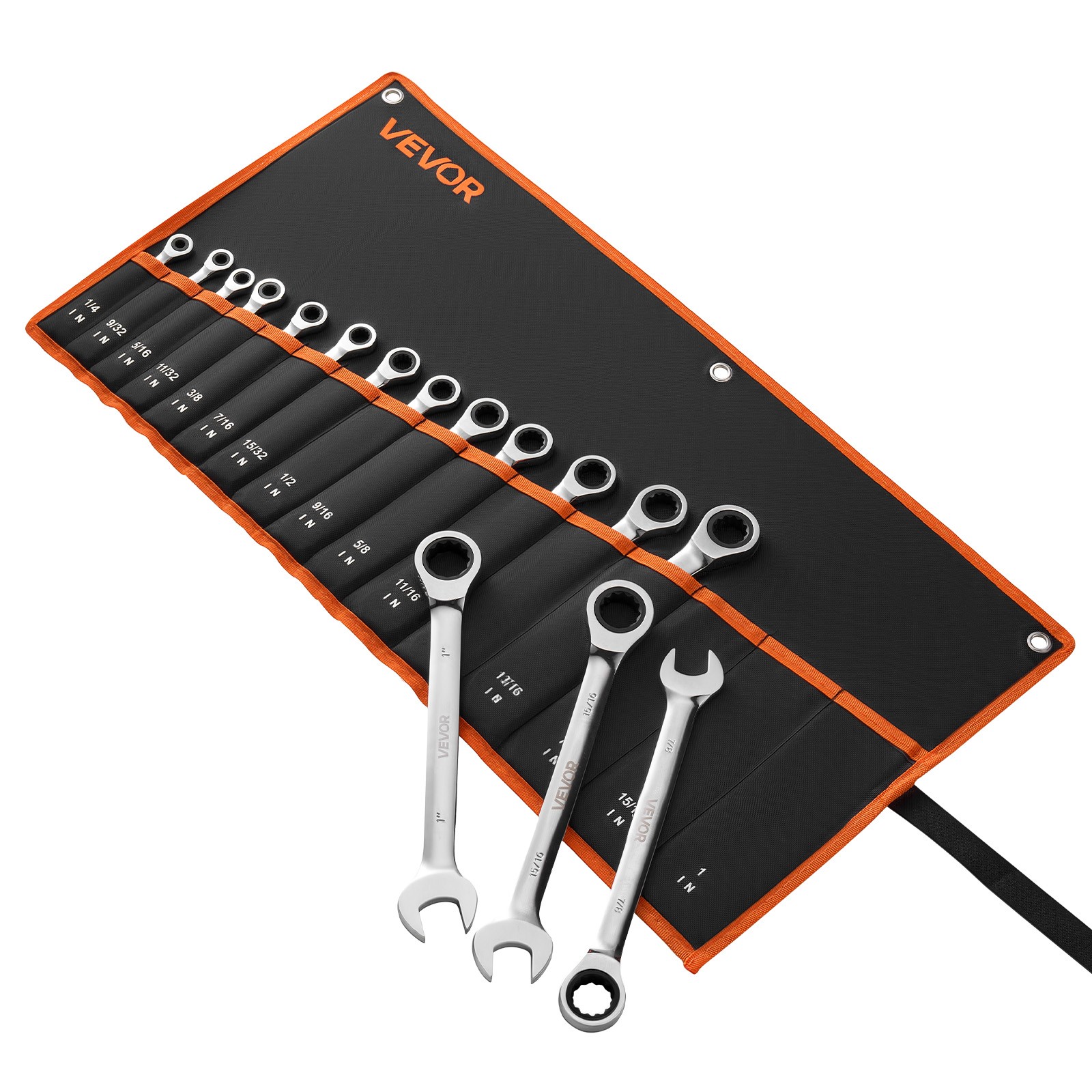 VEVOR Combination Wrench Set Ratcheting Wrench Set 16-Piece SAE Sizes Silver