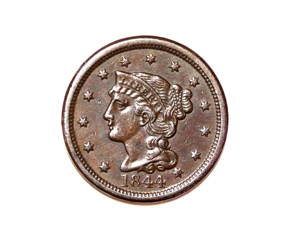 1844 Braided Hair Large Cent VF
