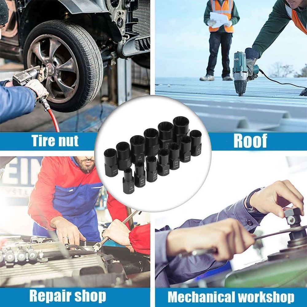 13pcs Bolt Extractor Damaged Lug Nut Remover Twist Socket Extractor Tool 8-19mm
