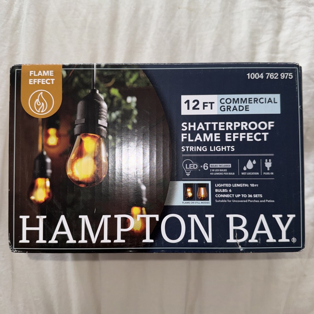Hampton Bay FLAME EFFECT or  SOLID 6-Light 12 ft.  LED S14 String Lights