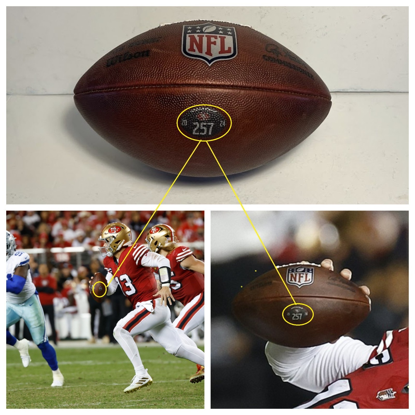 Brock Purdy San Francisco 49ers Photo Matched Game used Football vs Cowboys 2024