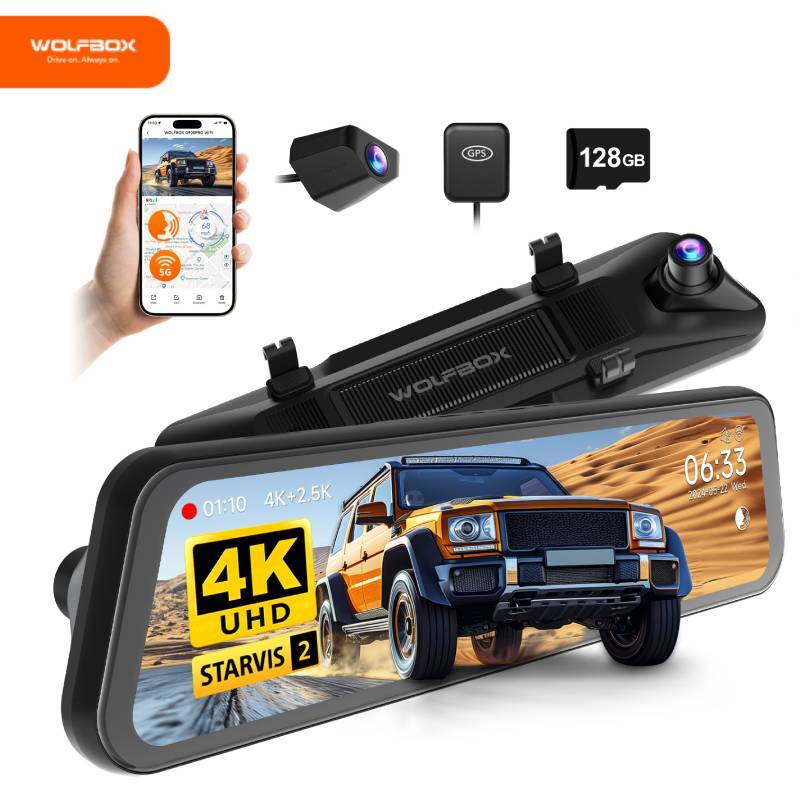 WOLFBOX G900PRO 5.8GHz WiFi Mirror Dash Cam with STARVIS 2 IMX678, Voice Control