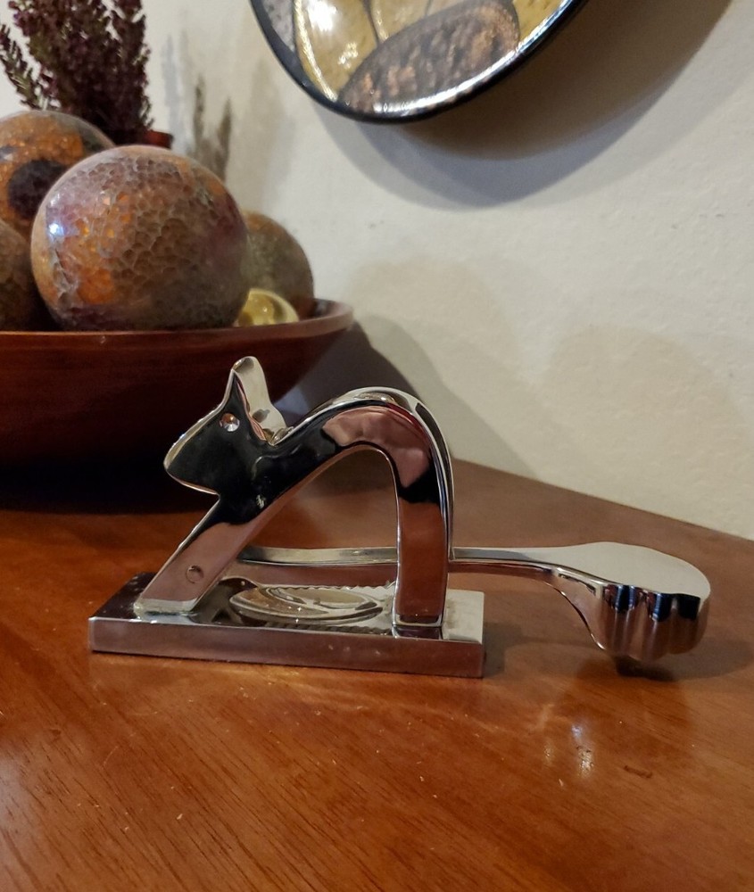 Modern Style Metal Squirrel Nutcracker, Crate & Barrel Chrome Plated, 8", Heavy