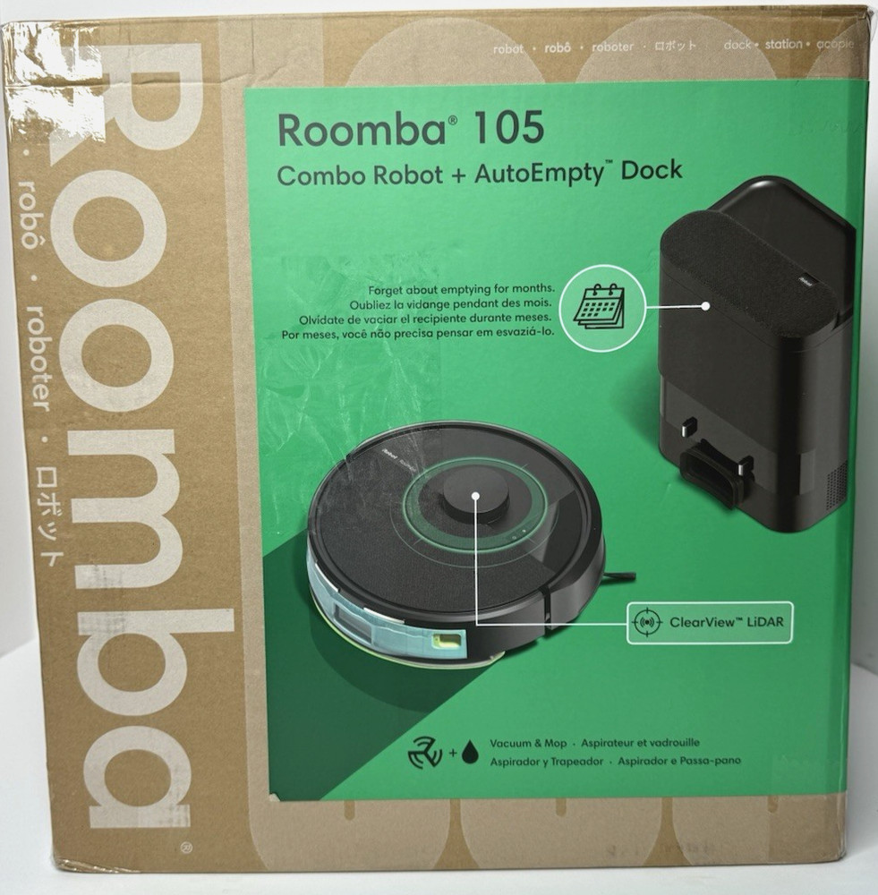 iRobot Roomba 105 Combo Vacuum & Mop + AutoEmpty Dock, LiDAR, Self-Empty
