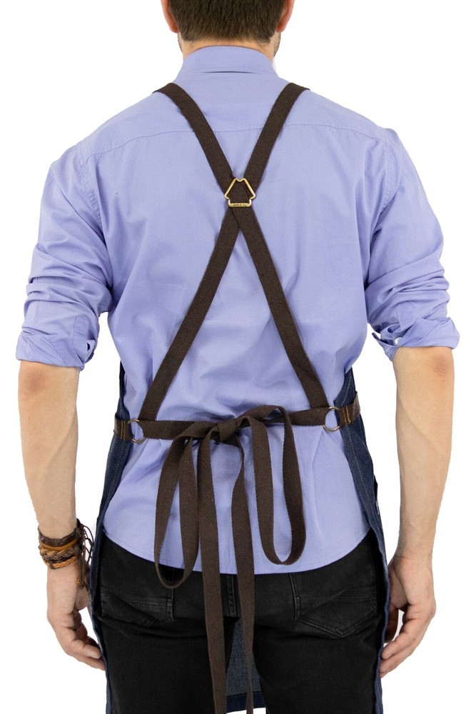 Work Apron - Pro Denim or Twill, Leather Trim, CrossBack - Chef, Bartender