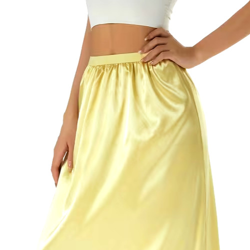 New Gorgeous Feminine Yellow Satin Lace Hem Long Half Slip Plus XL NEW