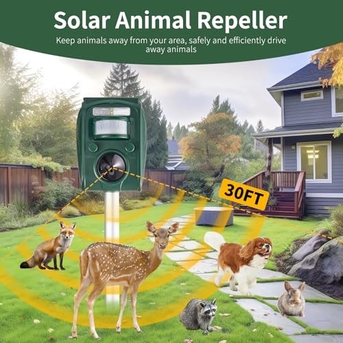 Upgraded Solar Ultrasonic Squirrel Deer Repellent Devices Motion Detection 5
