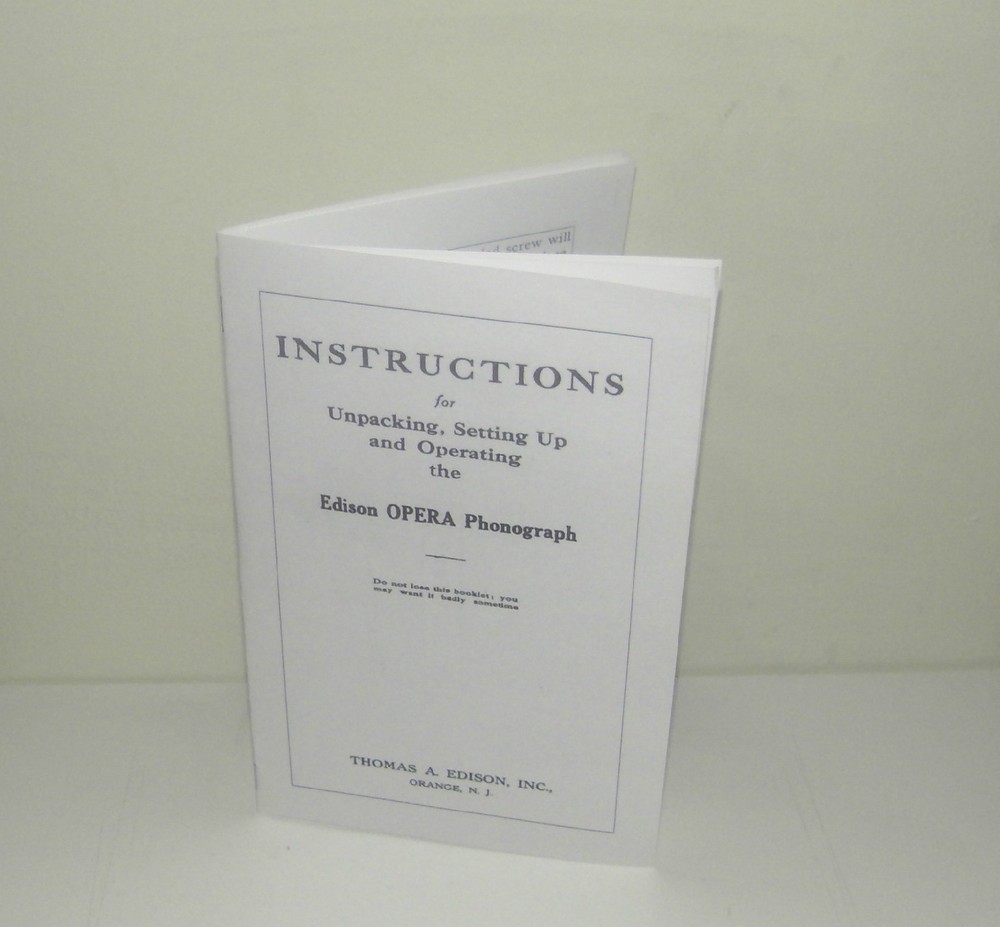 Edison Opera Phonograph Gramophone Instruction Manual Reproduction
