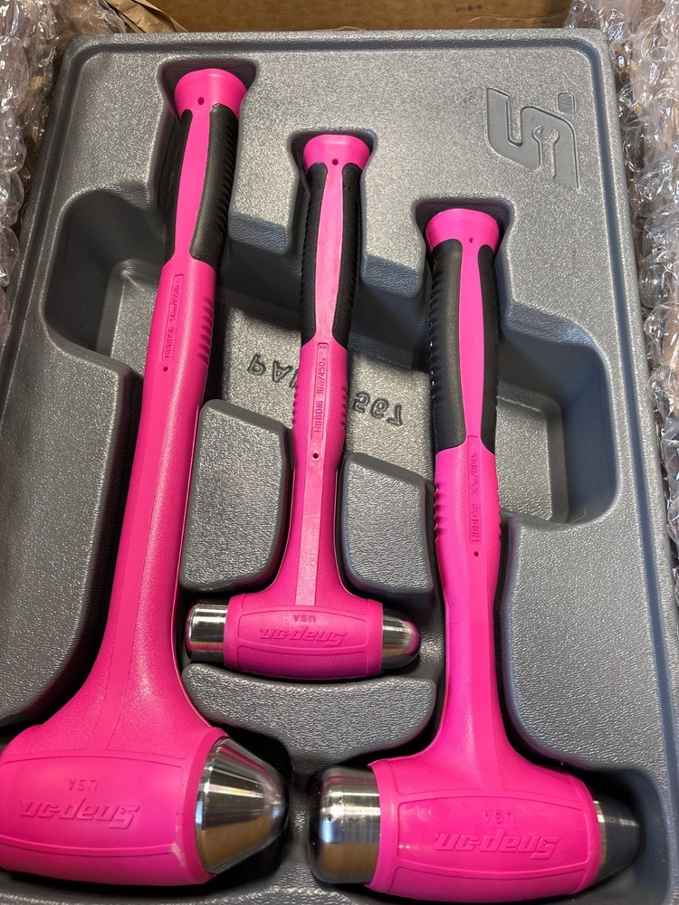 Snap on pink ball peen hammer set