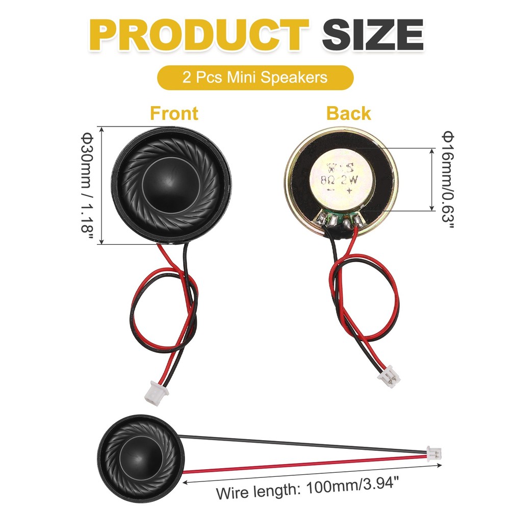 2 Pcs 8 Ohm Small Speaker, 2W 30mm OD Metal Shell Round Magnet Tiny Speaker