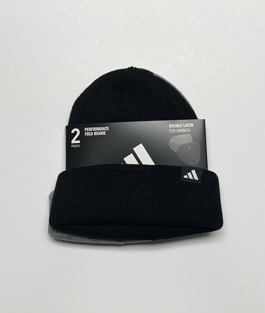 Adidas Performance Fold Beanie Hat 2-pack Double Layer for Warmth Black & Gray