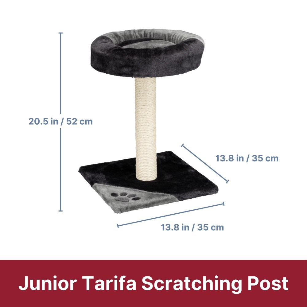 Junior Tarifa Plush &Sisal 20.5" Scratching Post with Padded Platform, Dark Gray