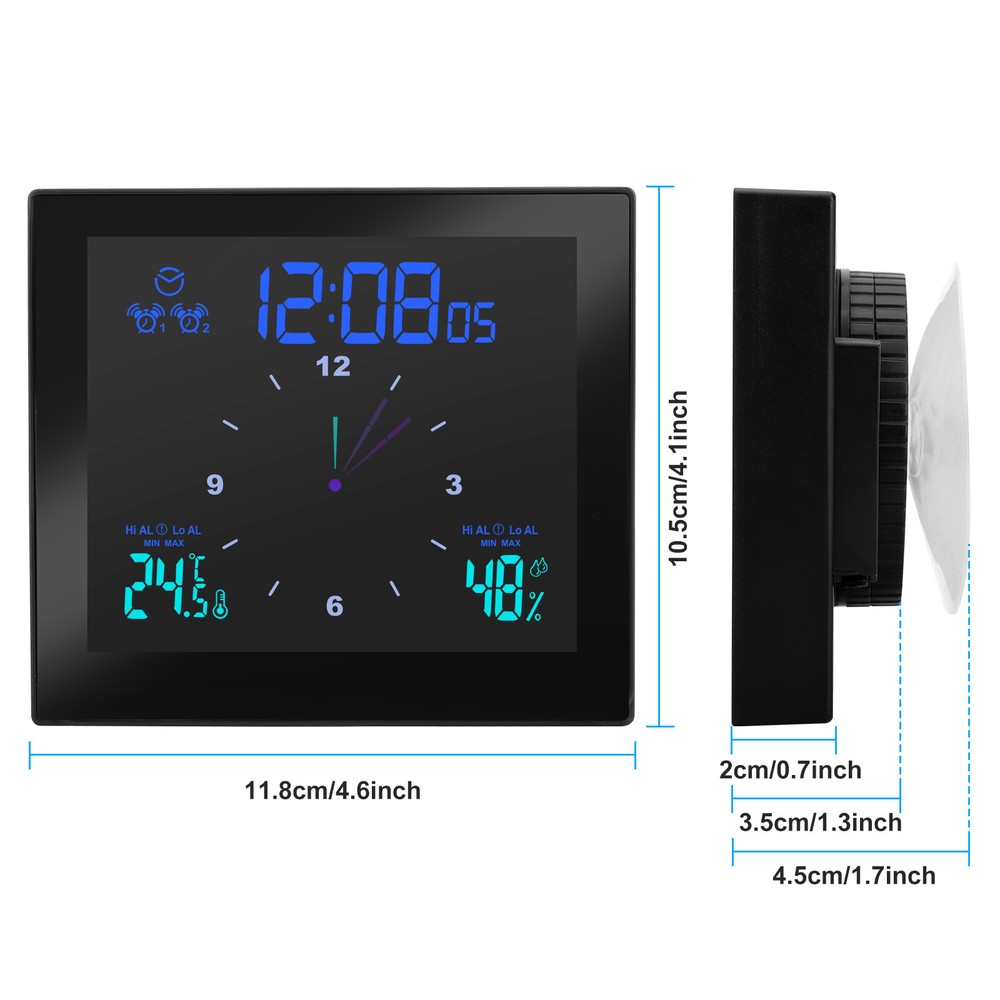 Digital Bathroom Clock Smart Temperature Humidity Meter Thermometer Waterproof