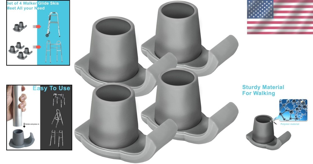 Universal Walker Ski Glides - 4 Pack for All Flooring Types & Enhanced Stability