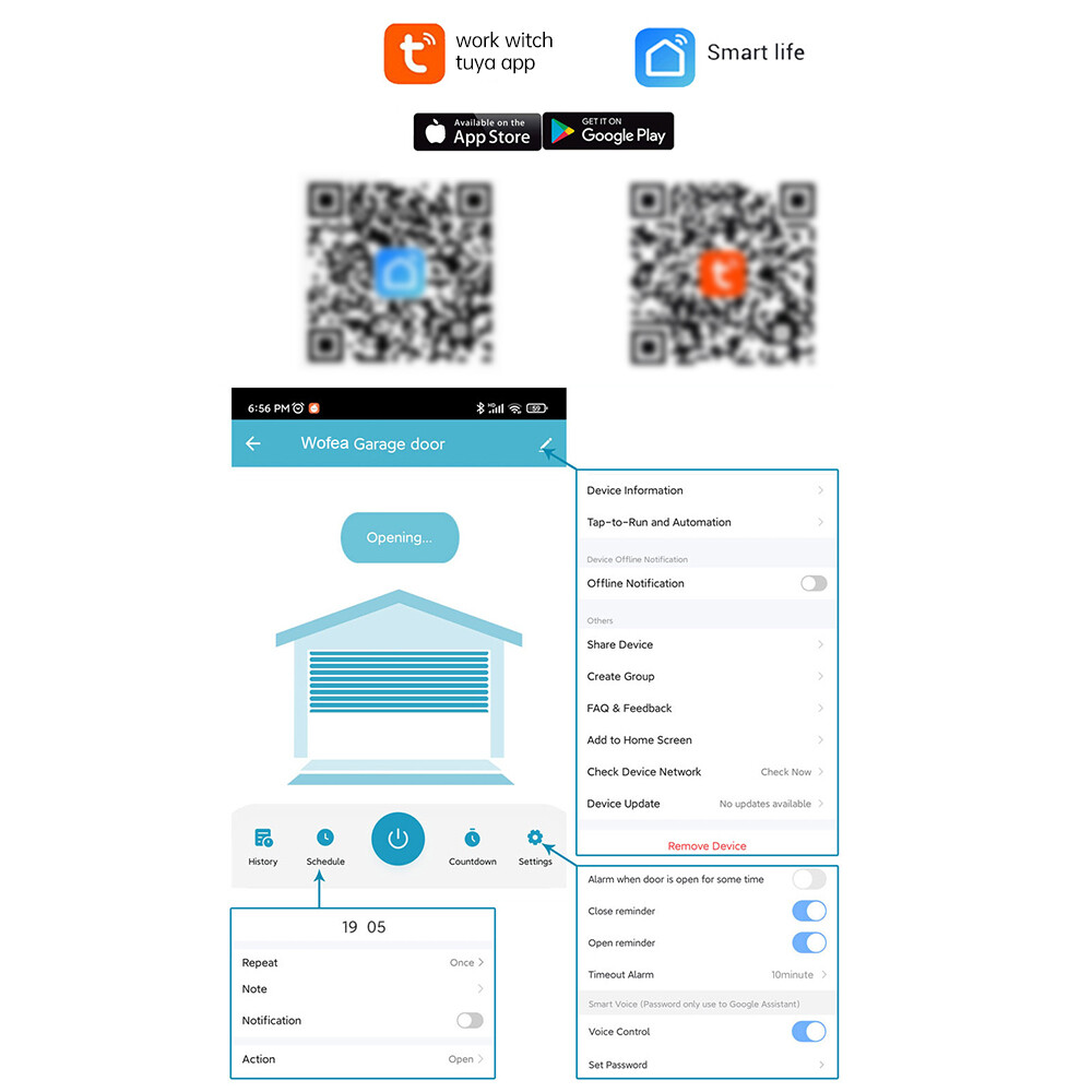 WiFi Smart Garage Door Opener Wireless APP Remote Controller Timer Voice Control