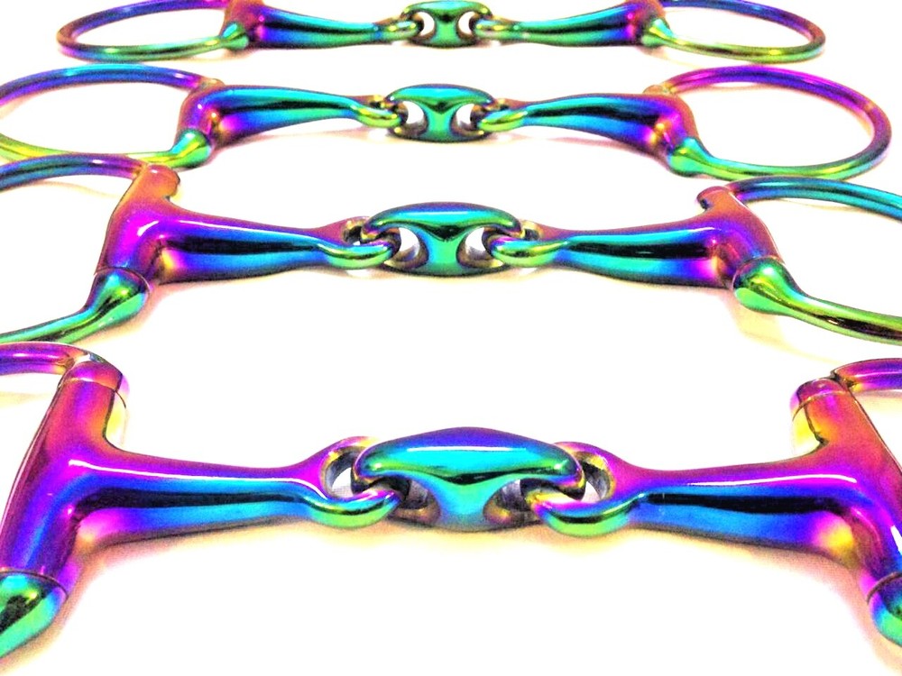 Rainbow Stainless Steel Eggbutt Snaffle Horse Bit Multi Colour 4",4.5", 5",5.25"