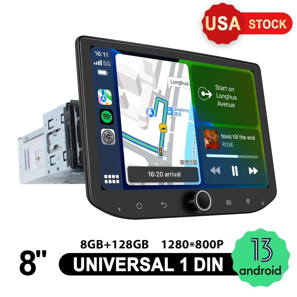 8 Inch Single Din 8+128GB Head Unit Support Backup Camera Wireless Android Auto