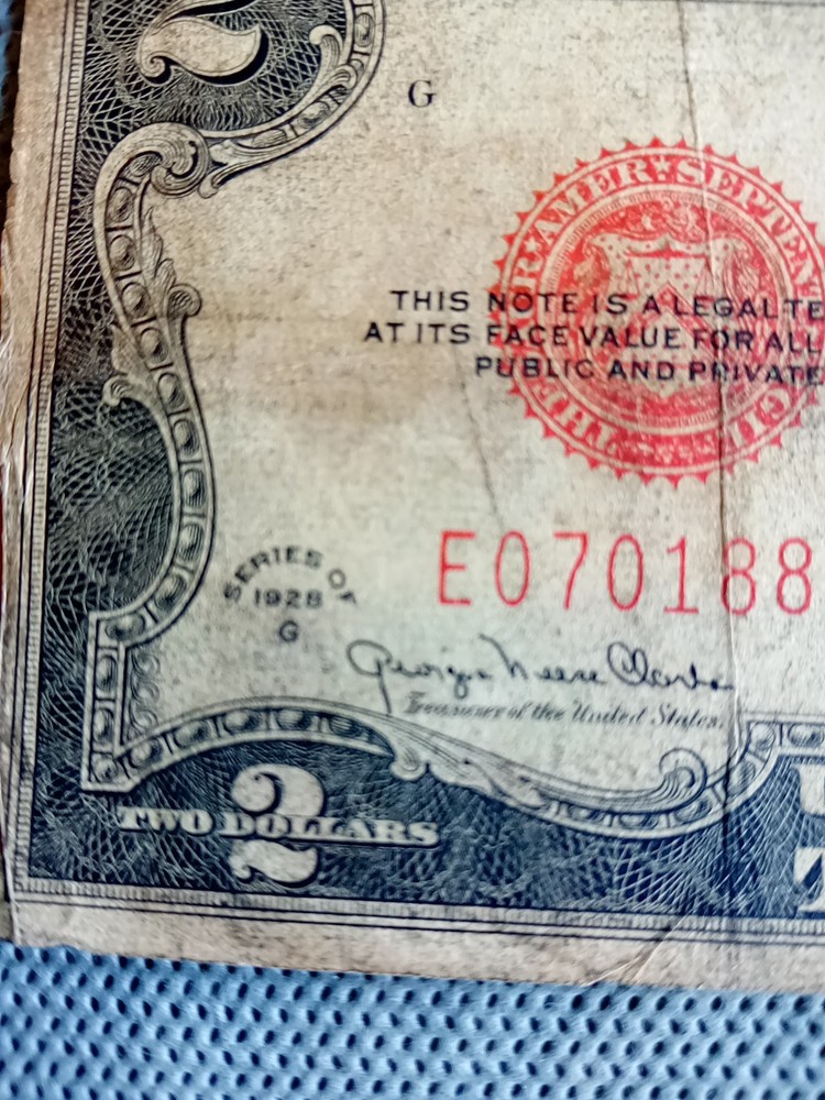 1928 G Two Dollar $2 Red Seal Note