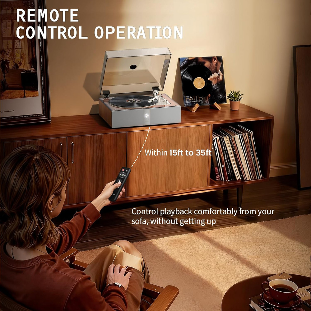 Fully Automatic Vinyl Turntable with Remote, Built-in Speakers & Preamp