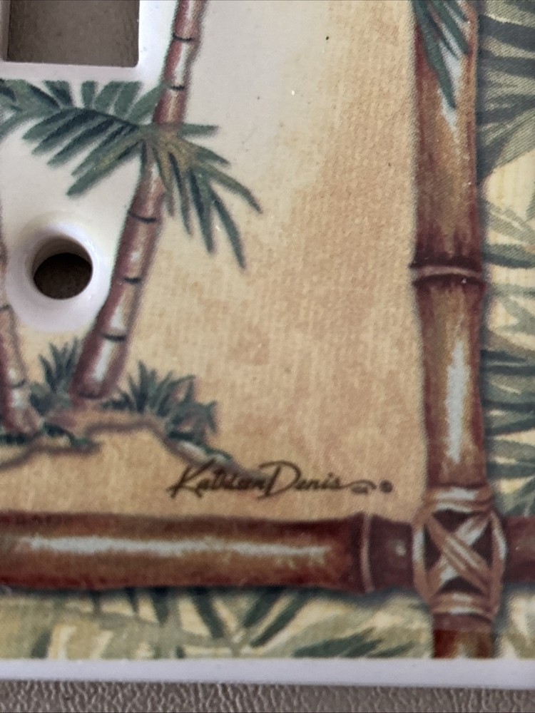 Vintage Pair Bamboo & Palm Tree Ceramic Light Switch Cover For Single Switch
