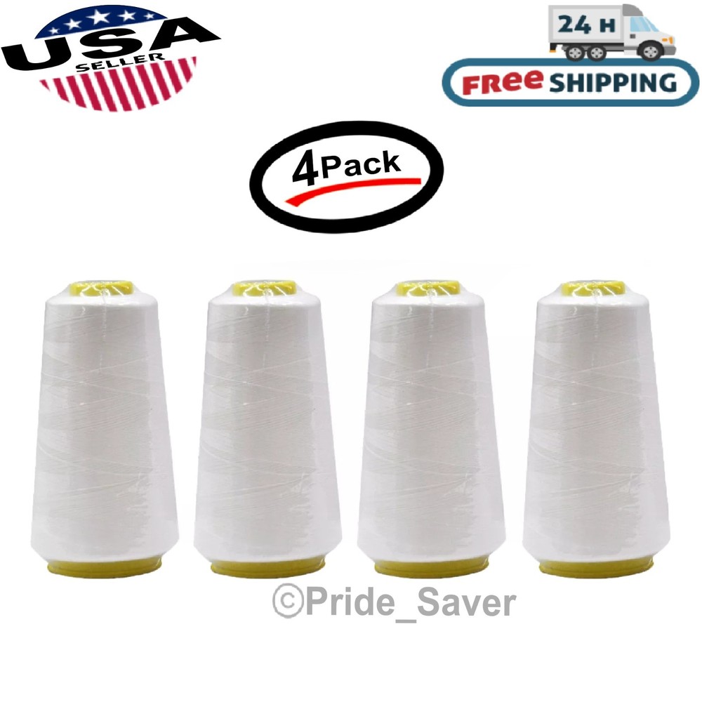 2500 Yard Each Spools WHITE Sewing Thread All Purpose 100% Polyester (4 Pack)