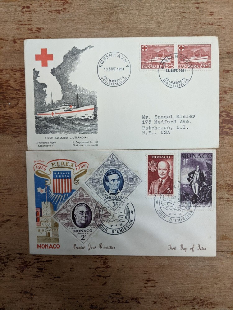 Covers 1951 Danmark Red Cross, 1956 Monaco