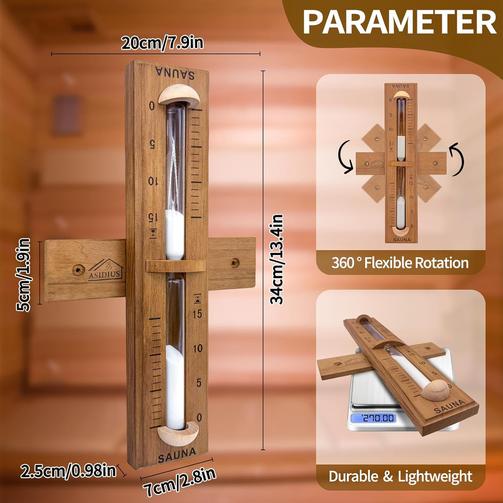Red Cedar 15-Minute Sand Timer for Infrared Sauna - Wall-Mounted Accessory