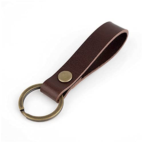 PU Leather Keychain Solid Metal Bronze Handcraft Key Ring Coffee Colour