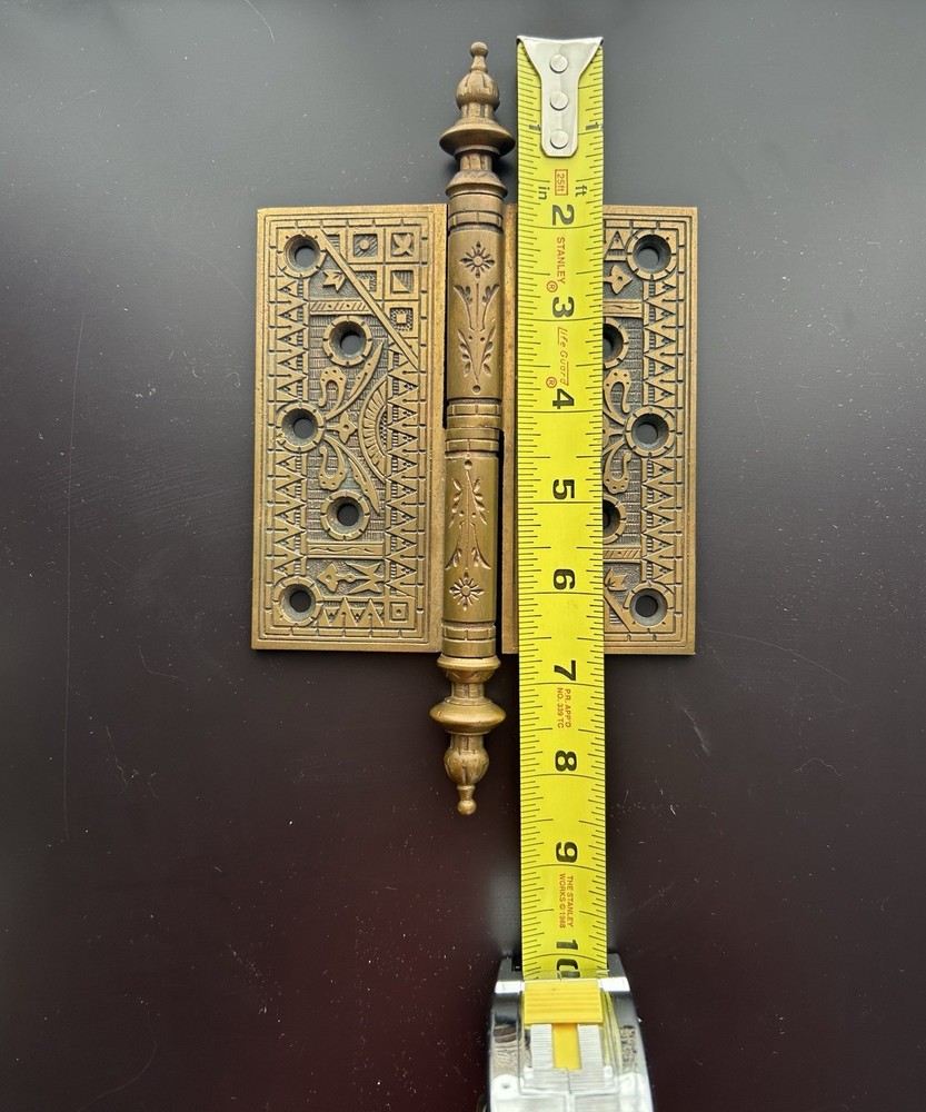 Antique 5" Solid Brass Steeple Tip Hinges (3) & Escutcheons (2) Reclaimed